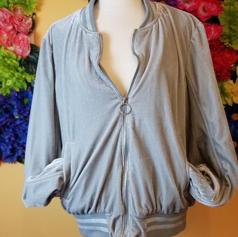Steve Madden Y2K gray velour dead stock bomber jacket- large